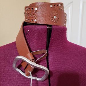 Brown Faux Leather Belt with Studded Designs